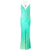 Roberto Cavalli Grön Ocean Wave Maxi Klänning Green, Dam