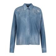 Ermanno Scervino Blommig applikation skjorta knappar Blue, Dam