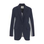 Ottod'Ame Blå Enkelknäppt Blazer med Pinstripes Blue, Dam