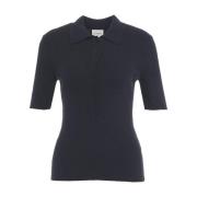 Closed Blå Cashmere Blend Polo Tee Blue, Dam