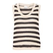 ICHI Mjuk Stickad Topp Svart/Mandel Mjölk Stripe Multicolor, Dam