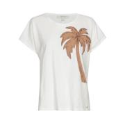 Marie Méro Vit T-shirt med palmträbroderi Beige, Dam