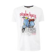 YES ZEE Denim Race Print Vit T-shirt White, Herr