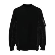 Sacai Svart Crew Neck Tröja med Dragkedjeficka Black, Herr