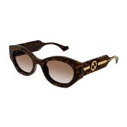 Gucci Excentrisk Oval Solglasögon i Brun Sköldpadda Brown, Dam