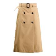 Max Mara Weekend Beige Kjol med Flare och Sytt Motiv Beige, Dam