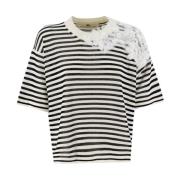 Ermanno Scervino Randig blommig spets T-shirt White, Dam