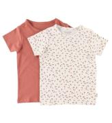 Minymo T-shirt - 2-pack - Canyon Rose/Vit m. Blommor