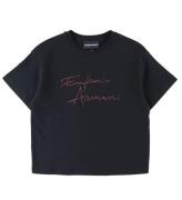 Emporio Armani T-Shirt - Svart m. Rosa/Strass