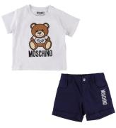 Moschino T-shirt/Shorts - Vit/marinblÃ¥ m. Tryck