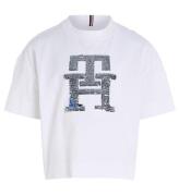 Tommy Hilfiger T-shirt - Monogram paljetter - White m. Paljetter