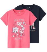 Name It T-shirt - 2-pack - NmfVeen - Camellia Rose/Dark Sapphire