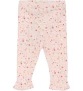 Minymo Leggings - Rib - Rosa Dogwood m. Blommor