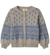 Wheat Cardigan - Stickad - Jacquard - Vikki - Varm Grey Melange