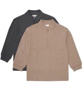 Minymo Sweatshirt - 2-pack - Halv Zip - Fossil