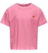 Kids Only T-shirt - Noos - KogMaiken - Begonia Rosa m. HjÃ¤rta