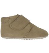 Pom Pom Skinntofflor - NybÃ¶rjare Velcro SÃ¤song - Khaki Suede