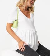 ASOS DESIGN – Maternity – Vit v-ringad smocktopp med två lager för amn...