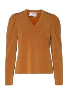 Slflora Ls V-Neck Sweat Top B Orange Selected Femme