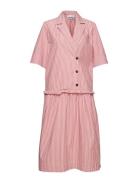 Stripe Cotton Blazer Dress Pink Ganni