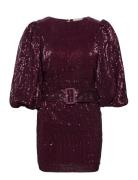 Sequins Puff Sleeve Mini Dress Burgundy By Ti Mo
