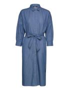Cotton Denim Midi Dress With Tie Belt Blue Esprit Collection