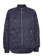 Quilted Jacket With Rib Knit Collar Navy Esprit Collection