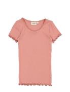 Rib T-Shirt Lace Ss Pink Wheat