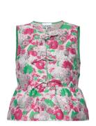 3D Jacquard Sleeveless Ribbon Blouse Pink Ganni