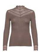 Silk T-Shirt Regular Ls W/Wide Lace Brown Rosemunde