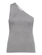 Slflura Lurex Shoulder Knit Top Grey Selected Femme