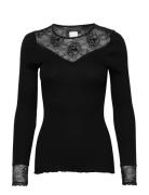 Silk T-Shirt Regular Ls W/Lace Black Rosemunde