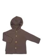 Cardigan Merino Wool W. Buttons And Hoodie, Rose Brown Brown Smallstuf...