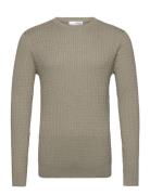 Slhberg Cable Crew Neck Noos Khaki Selected Homme