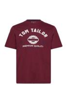 T-Shirt With Logo Print Burgundy Tom Tailor