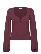 Rudina Puff Sleeve Top Burgundy Bubbleroom