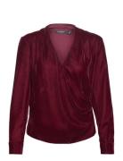 Pleated Velvet Surplice Blouse Red Lauren Ralph Lauren