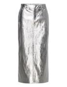 Metallic Midi Skirt Silver Mango
