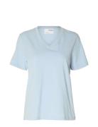 Slfessential Ss V-Neck Tee Noos Blue Selected Femme
