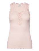 Silk Top W/ Button & Lace Pink Rosemunde