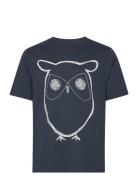 Regular Big Owl Front Print T-Shirt Blue Knowledge Cotton Apparel