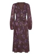 Floral Belted Crinkle Georgette Dress Brown Lauren Ralph Lauren