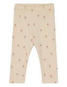 Leggings Brushed Inside Flower Beige Lindex