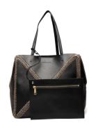 Lillian Stitch Detail Leather Tote Bag Black Malina