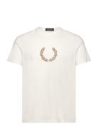 Flocked Laurel Wreath Gra Tee White Fred Perry