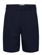 Linton Pleat Short Seersucker Navy Navy Wax London