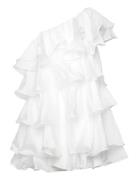 Amber Shoulder Frill Mini Dress White Malina