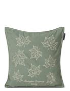 Leaves Embroidered Linen/Cotton Pillow Cover Green Lexington Home
