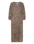 Dress With Placket In Leo Print Brown Coster Copenhagen