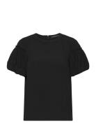 Crepe Light Puff Sleeve Top Black French Connection
